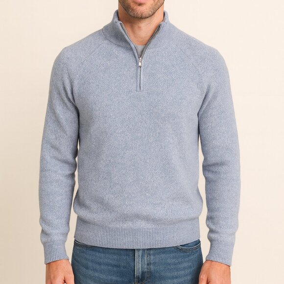 Magaschoni 100% Cashmere Quarter Zip Sweater Grey Blue Size Small - Picture 1 of 4